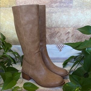 NEW Nicole Miller Women’s Alfa Vegan Faux Leather Knee-High Brown Boots, Size 9